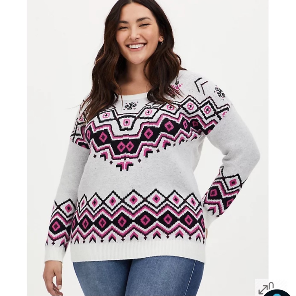 Torrid Ivory Fair Isle Crew Neck Sweater size2